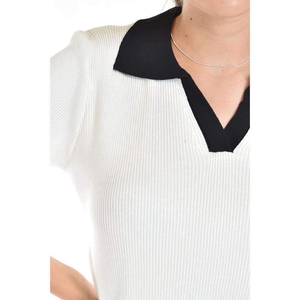 Foto 5 pulgar | Blusa Acanalada Tipo Polo Roman Fashion /juvenil, 7280 (blanco) Blanco