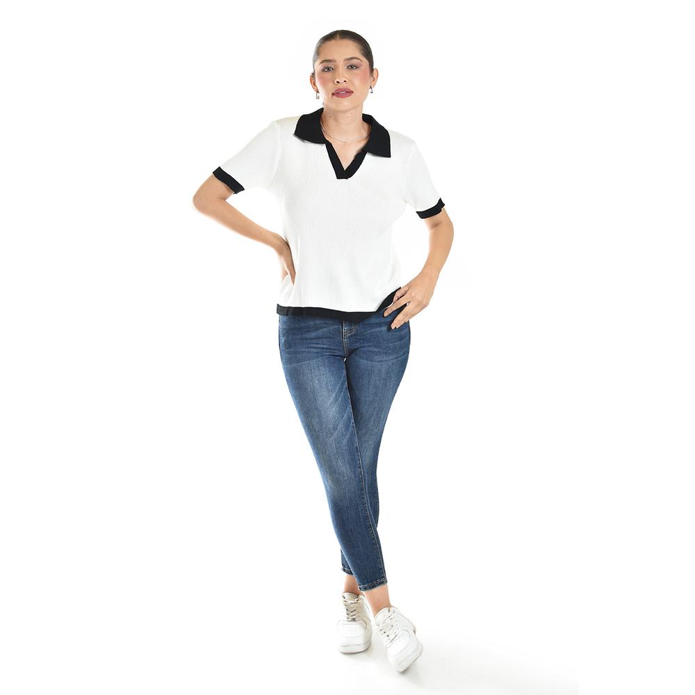 Foto 6 pulgar | Blusa Acanalada Tipo Polo Roman Fashion /juvenil, 7280 (blanco) Blanco