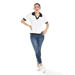 Foto 5 | Blusa Acanalada Tipo Polo Roman Fashion /juvenil, 7280 (blanco) Blanco