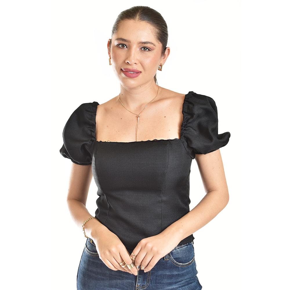 Blusa Smock De Escote Cuadrado Roman Fashion/juvenil, 6955 (negro) Negro