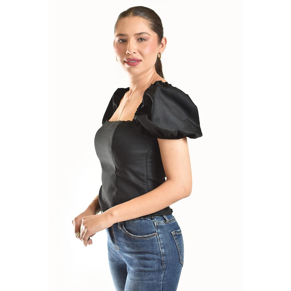 Foto 3 pulgar | Blusa Smock De Escote Cuadrado Roman Fashion/juvenil, 6955 (negro) Negro