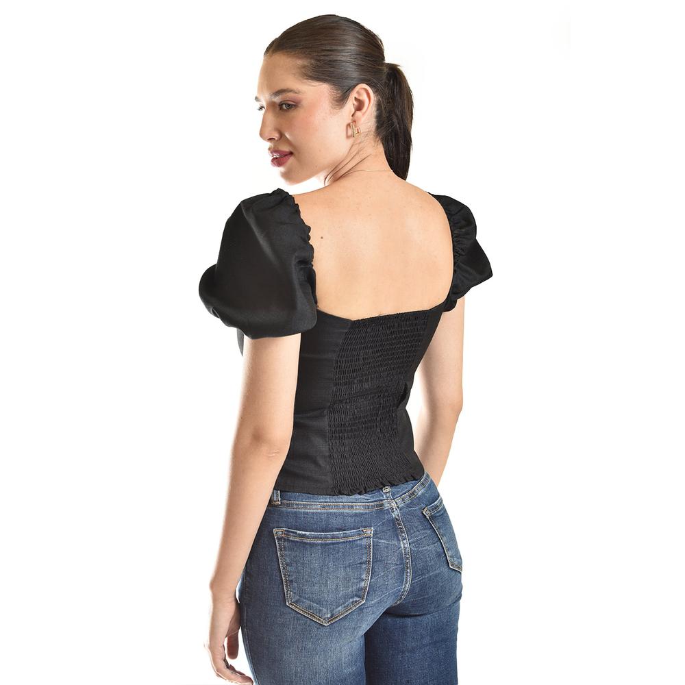 Foto 4 pulgar | Blusa Smock De Escote Cuadrado Roman Fashion/juvenil, 6955 (negro) Negro
