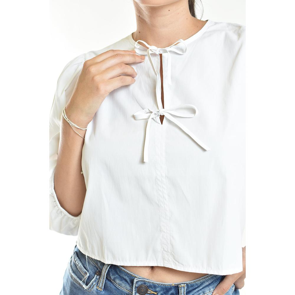 Foto 5 pulgar | Blusa Escote Con Lazos Roman Fashion /juvenil, 6944 (blanco) Blanco