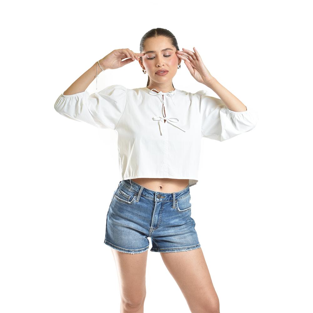 Foto 6 pulgar | Blusa Escote Con Lazos Roman Fashion /juvenil, 6944 (blanco) Blanco