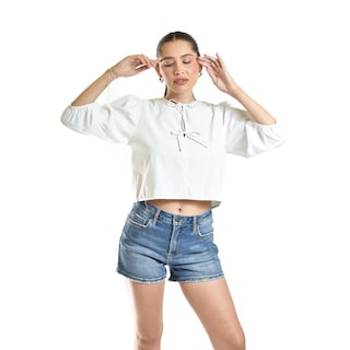 Foto 5 | Blusa Escote Con Lazos Roman Fashion /juvenil, 6944 (blanco) Blanco