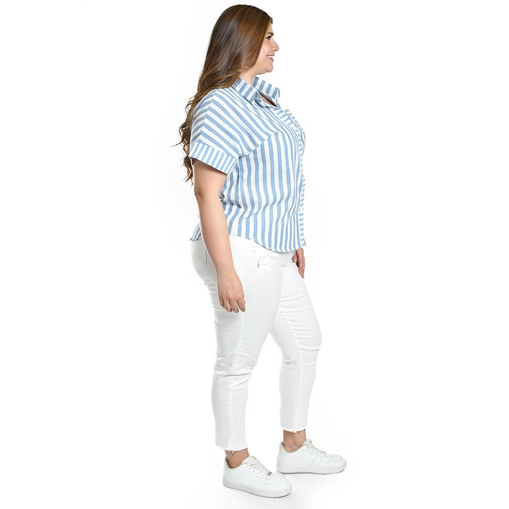 Foto 3 | Blusa De Algodon A Rayas Roman Fashion /tallas Extras, 5114 (azul Claro) Azul