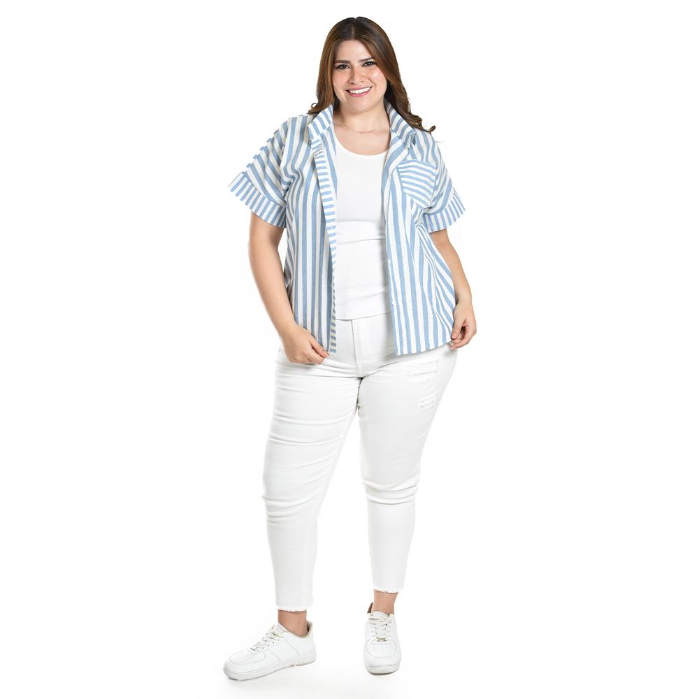 Foto 6 pulgar | Blusa De Algodon A Rayas Roman Fashion /tallas Extras, 5114 (azul Claro) Azul