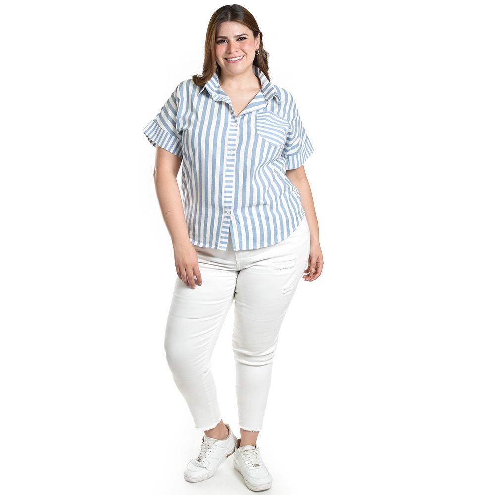 Foto 7 pulgar | Blusa De Algodon A Rayas Roman Fashion /tallas Extras, 5114 (azul Claro) Azul
