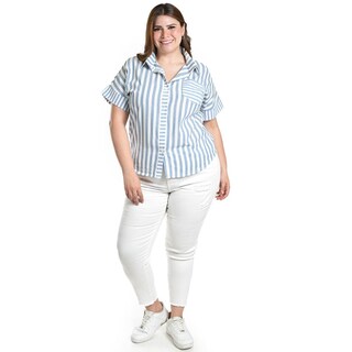 Foto 6 | Blusa De Algodon A Rayas Roman Fashion /tallas Extras, 5114 (azul Claro) Azul