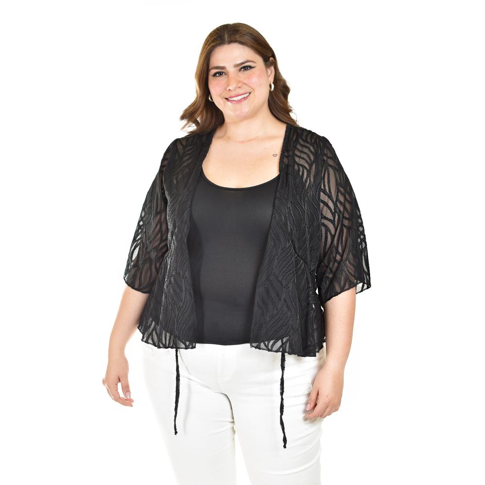 Ensamble Tipo Kimono Con Blusa Básica Roman Fashion / Tallas Extras, 1892 (negro) Negro
