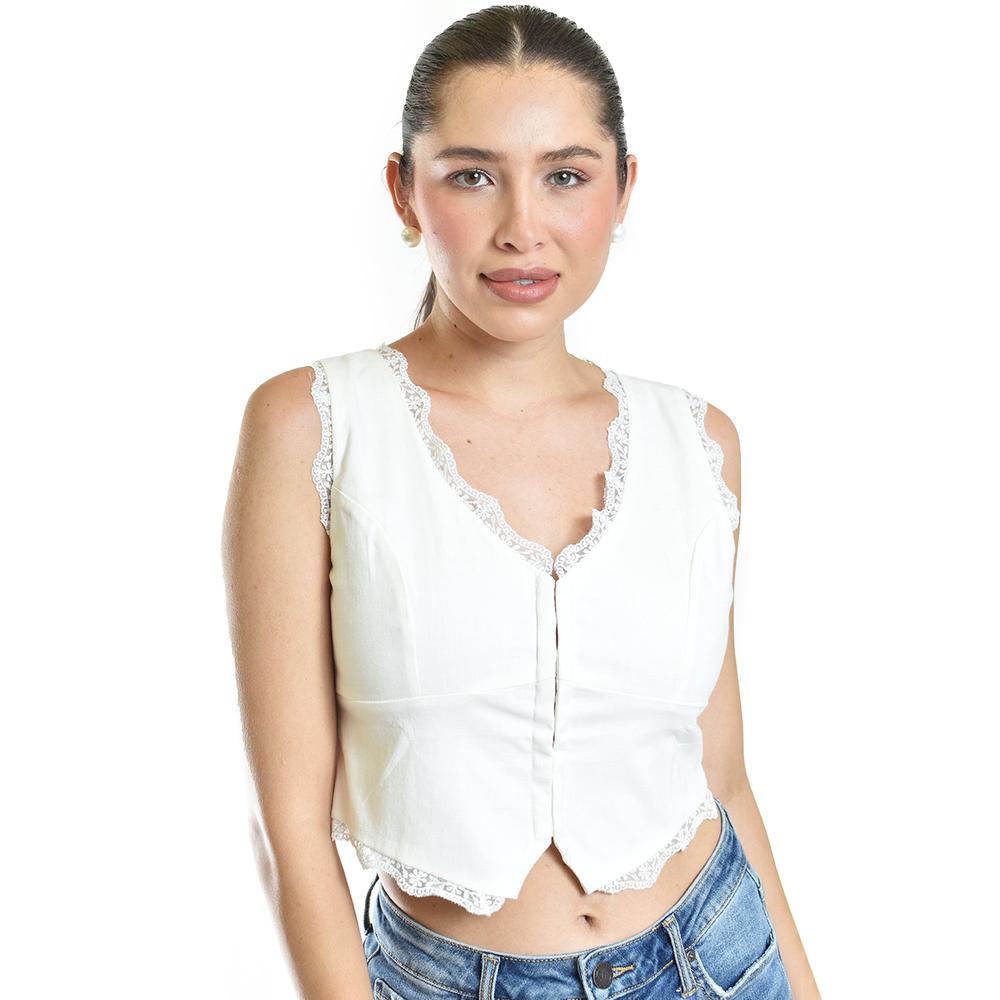 Foto 5 pulgar | Blusa De Lino Con Detalles De Encanje Roman Fashion /juvenil, 6947 (blanco) Blanco