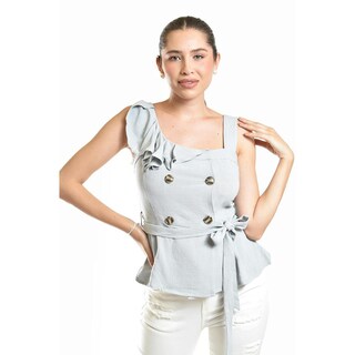 Foto 1 | Blusa Asimétrica Con Botones Y Cinturón Roman Fashion/juvenil, 20287 (azul Claro) Azul