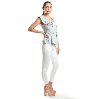 Foto 2 | Blusa Asimétrica Con Botones Y Cinturón Roman Fashion/juvenil, 20287 (azul Claro) Azul