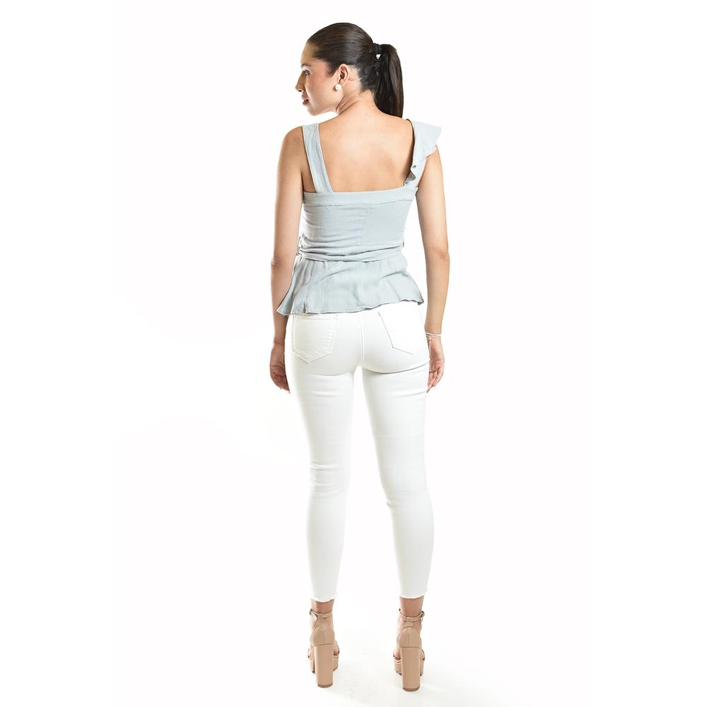 Foto 4 pulgar | Blusa Asimétrica Con Botones Y Cinturón Roman Fashion/juvenil, 20287 (azul Claro) Azul