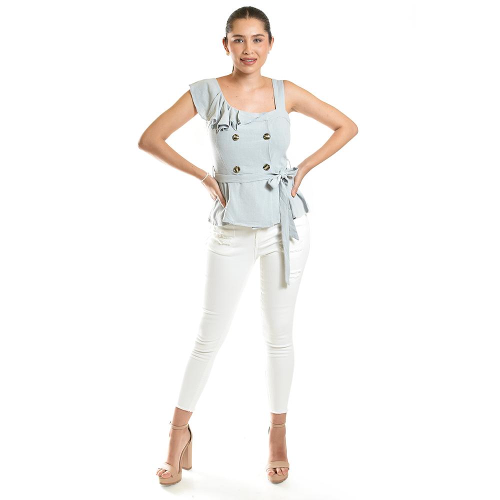 Foto 5 | Blusa Asimétrica Con Botones Y Cinturón Roman Fashion/juvenil, 20287 (azul Claro) Azul
