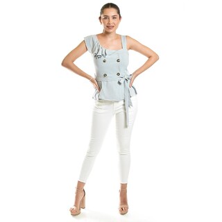 Foto 5 | Blusa Asimétrica Con Botones Y Cinturón Roman Fashion/juvenil, 20287 (azul Claro) Azul