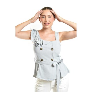 Foto 6 | Blusa Asimétrica Con Botones Y Cinturón Roman Fashion/juvenil, 20287 (azul Claro) Azul
