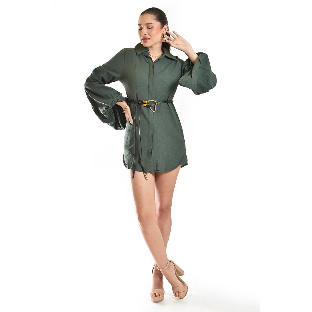 Foto 2 pulgar | Blusa Larga Con Manga Globo Y Cinturón Roman Fashion/juvenil, 10801 (verde Militar) Verde Oscuro