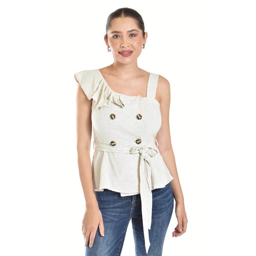 Blusa Asimétrica Con Botones Y Cinturón Roman Fashion/juvenil, 20287 (arena) Beige