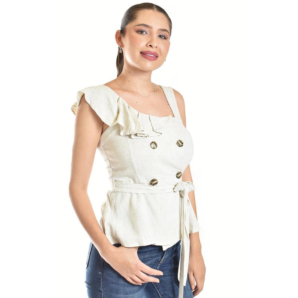 Foto 2 | Blusa Asimétrica Con Botones Y Cinturón Roman Fashion/juvenil, 20287 (arena) Beige