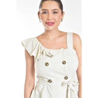 Foto 4 | Blusa Asimétrica Con Botones Y Cinturón Roman Fashion/juvenil, 20287 (arena) Beige