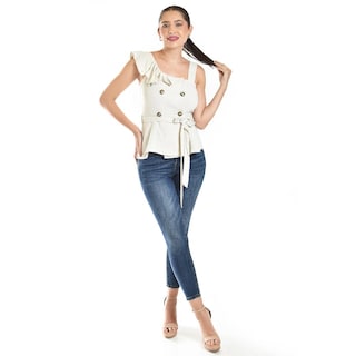 Foto 5 | Blusa Asimétrica Con Botones Y Cinturón Roman Fashion/juvenil, 20287 (arena) Beige