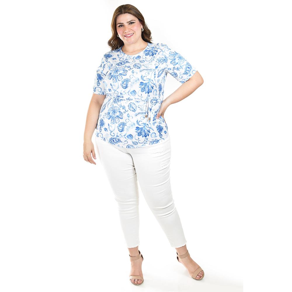 Foto 6 pulgar | Blusa Estampada Con Cinturón Ajustable Roman Fashion/tallas Extras, 1895 (azul Rey) Azul