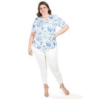 Foto 5 | Blusa Estampada Con Cinturón Ajustable Roman Fashion/tallas Extras, 1895 (azul Rey) Azul