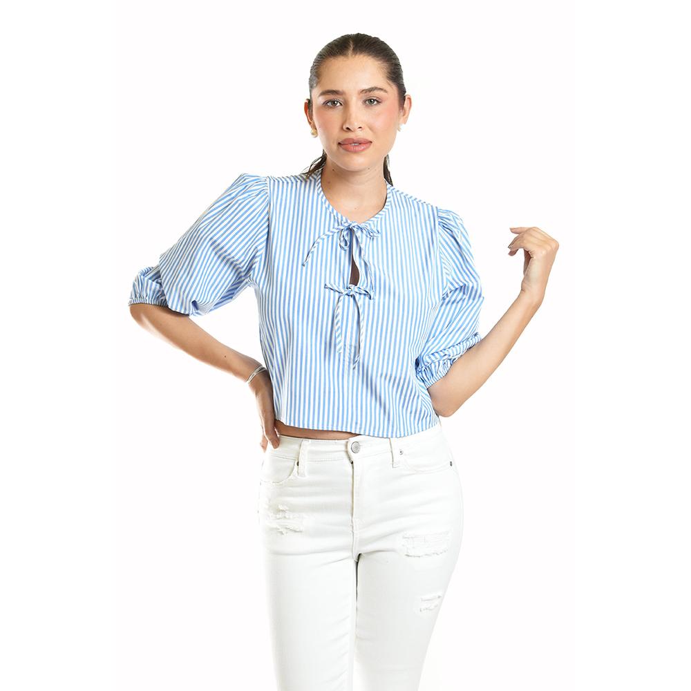 Blusa Escote Con Lazos Roman Fashion /juvenil, 6944 (azul Claro) Azul Cielo