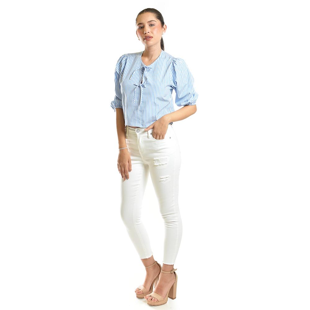 Foto 2 | Blusa Escote Con Lazos Roman Fashion /juvenil, 6944 (azul Claro) Azul Cielo
