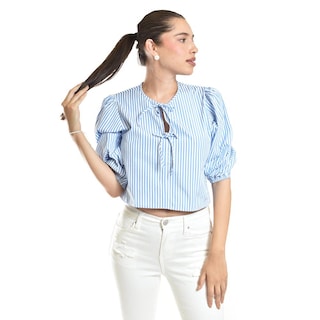 Foto 5 | Blusa Escote Con Lazos Roman Fashion /juvenil, 6944 (azul Claro) Azul Cielo
