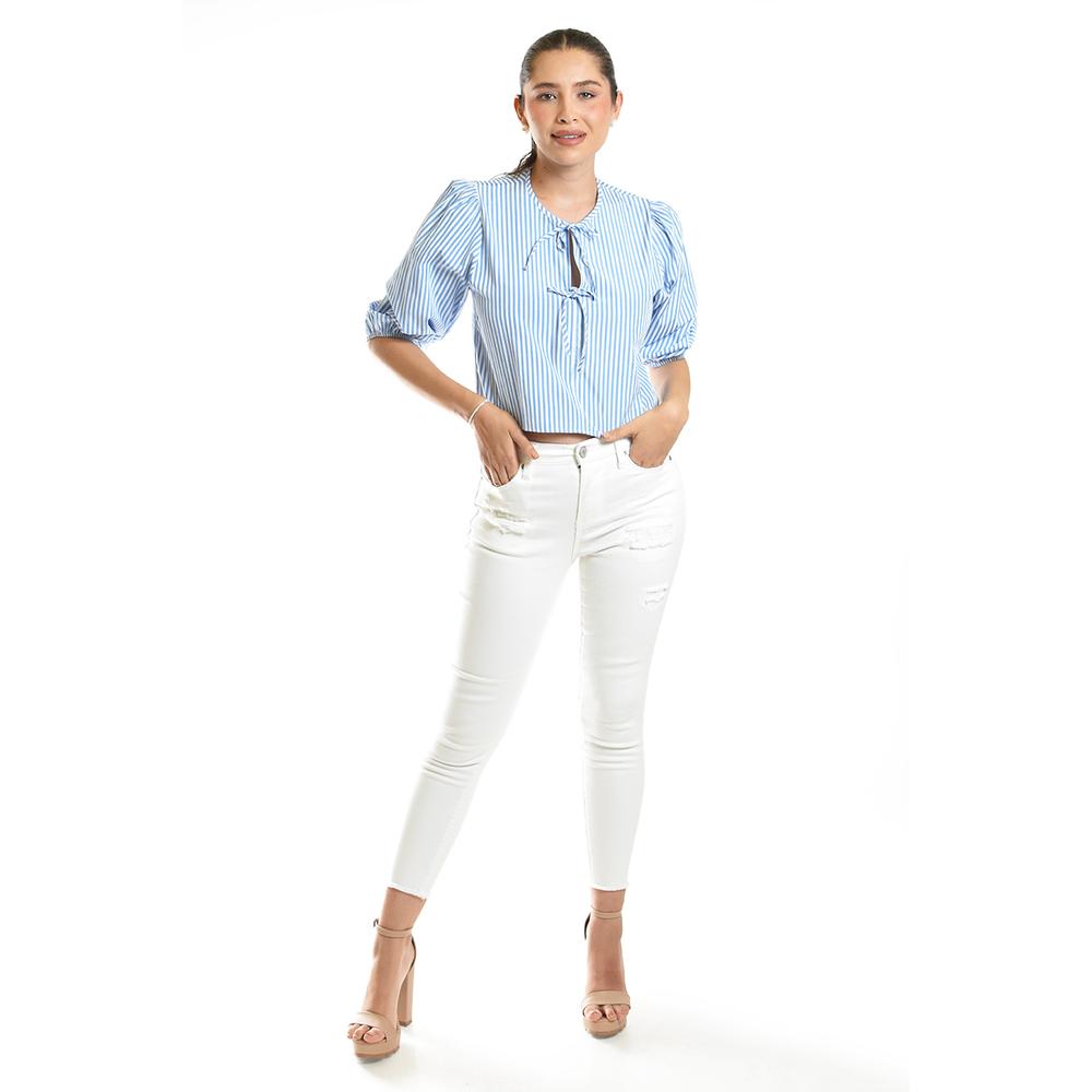 Foto 6 | Blusa Escote Con Lazos Roman Fashion /juvenil, 6944 (azul Claro) Azul Cielo