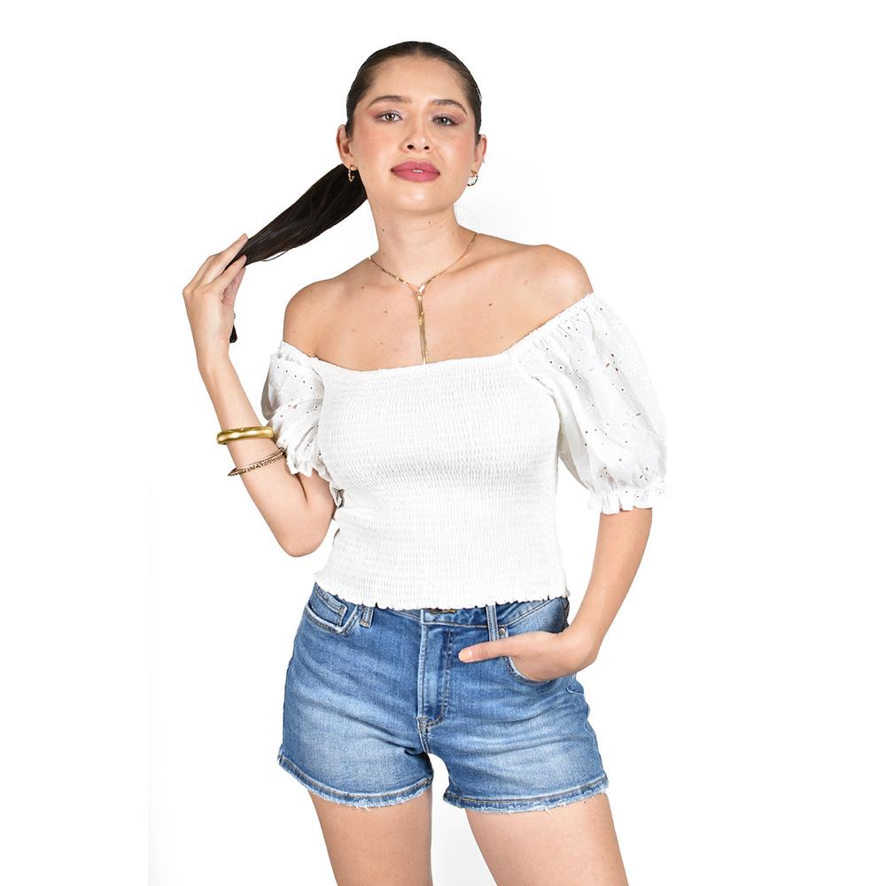 Blusa Smock Con Manga Bordada Roman Fashion/juvenil, 6314 (blanco) Blanco