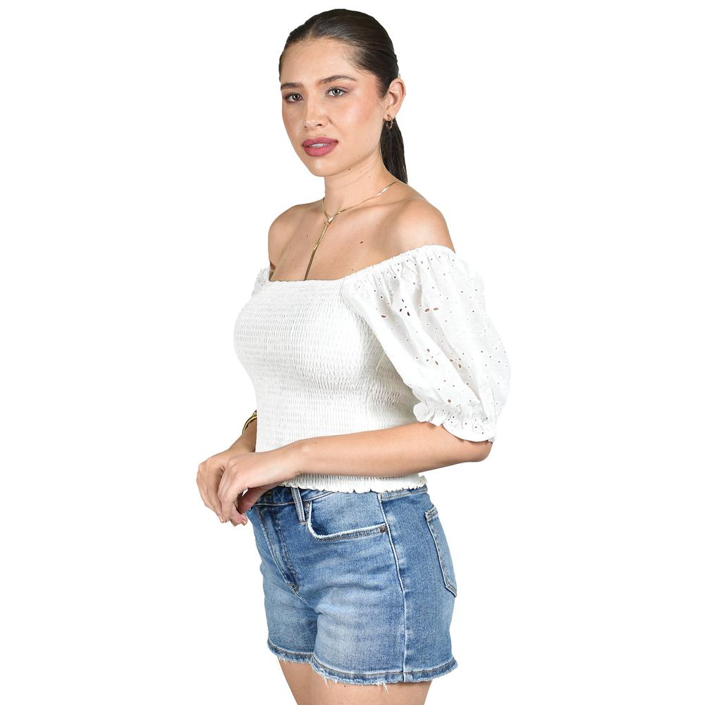 Foto 3 pulgar | Blusa Smock Con Manga Bordada Roman Fashion/juvenil, 6314 (blanco) Blanco