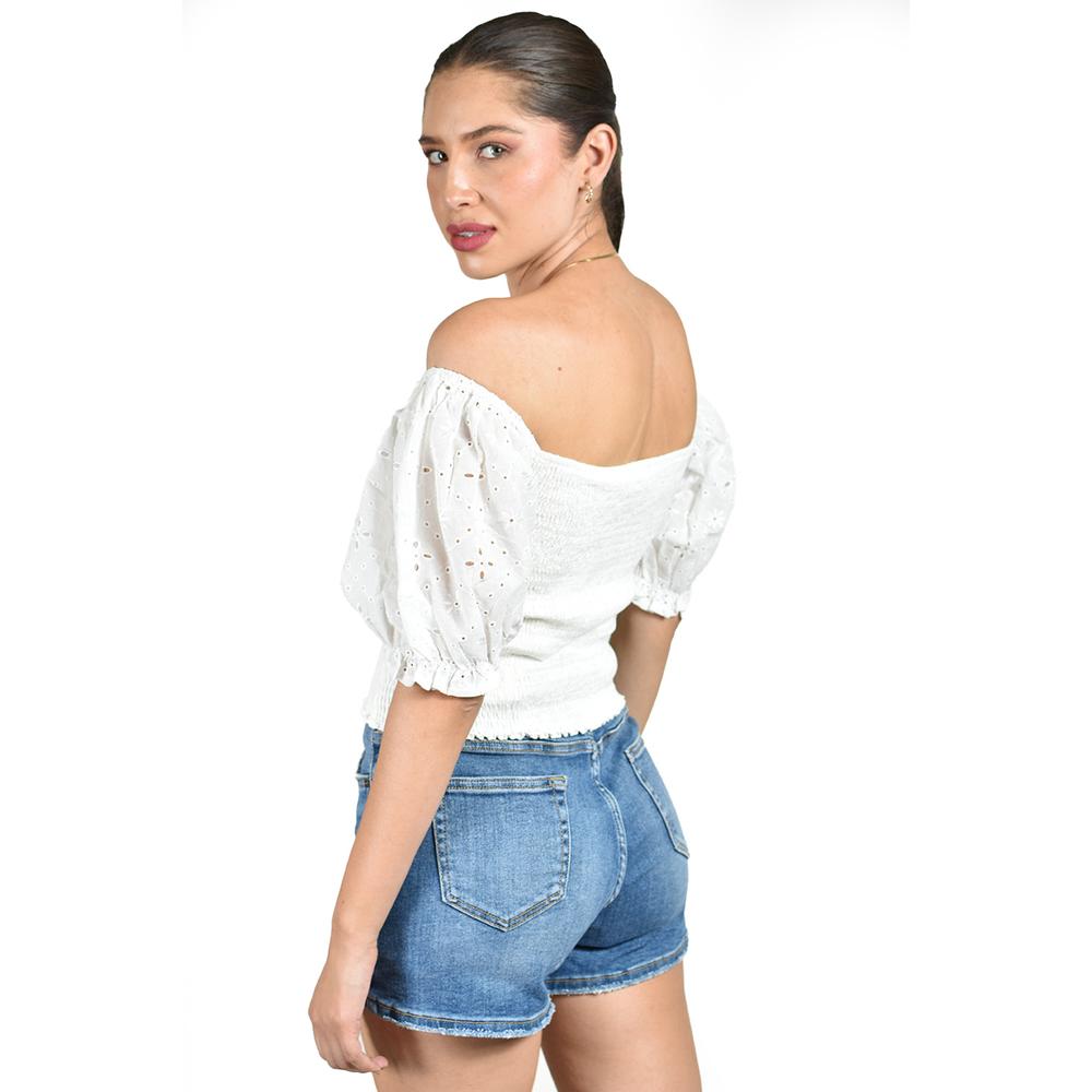Foto 4 pulgar | Blusa Smock Con Manga Bordada Roman Fashion/juvenil, 6314 (blanco) Blanco