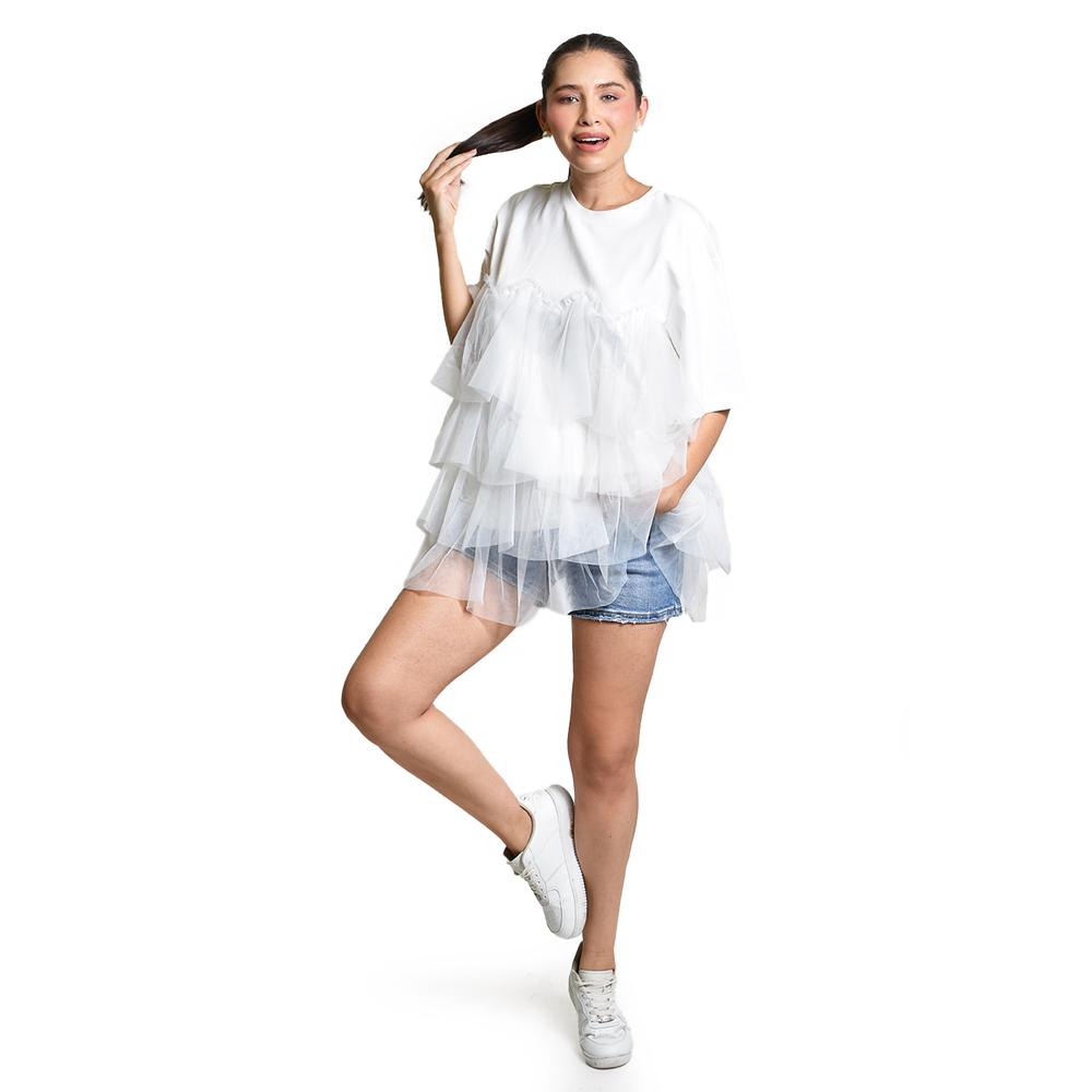 Blusa Larga De Tul Roman Fashion/juvenil, 11360 (blanco) Blanco