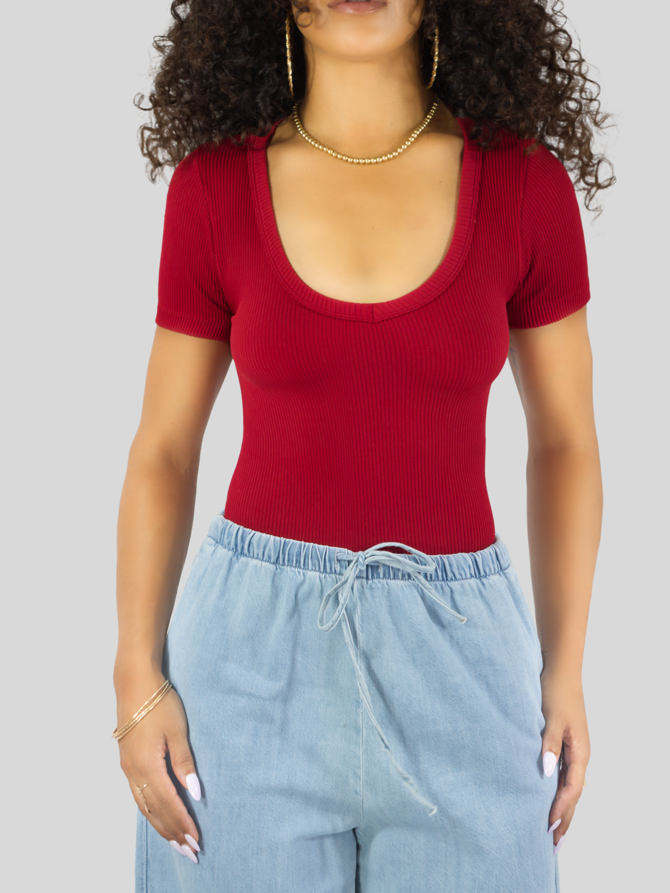 Foto 7 pulgar | Player Mujer Texturizada Casual Stretch Bl-1027  Rojo Blusa Dama Top