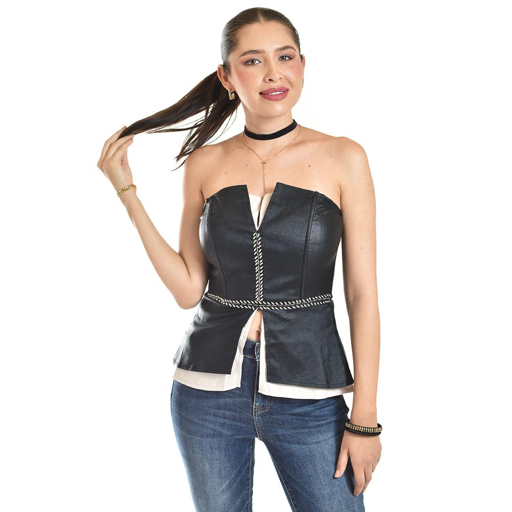 Corset Strapless Con Detalles Metalicos Roman Fashion/ Juvenil, 941 (negro) Negro
