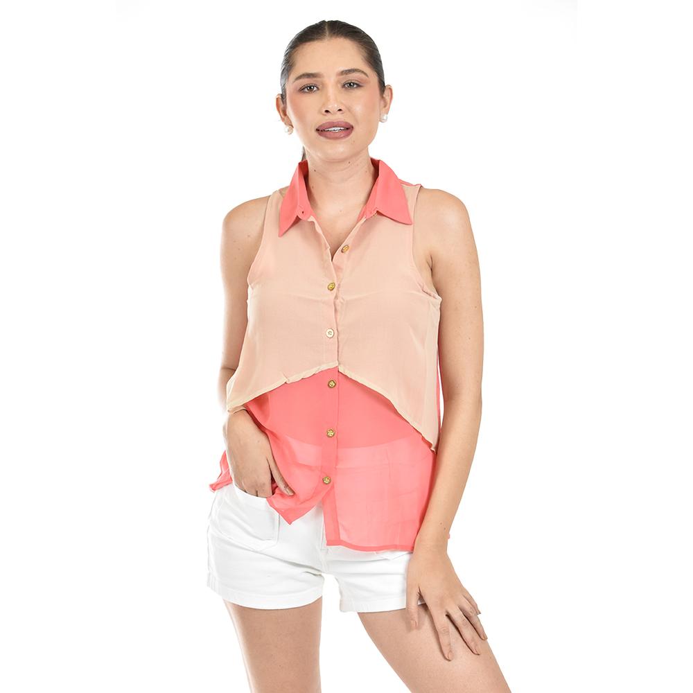 Blusa Bicolor Sin Mangas Roman Fashion /juvenil, 8038 (coral) Naranja