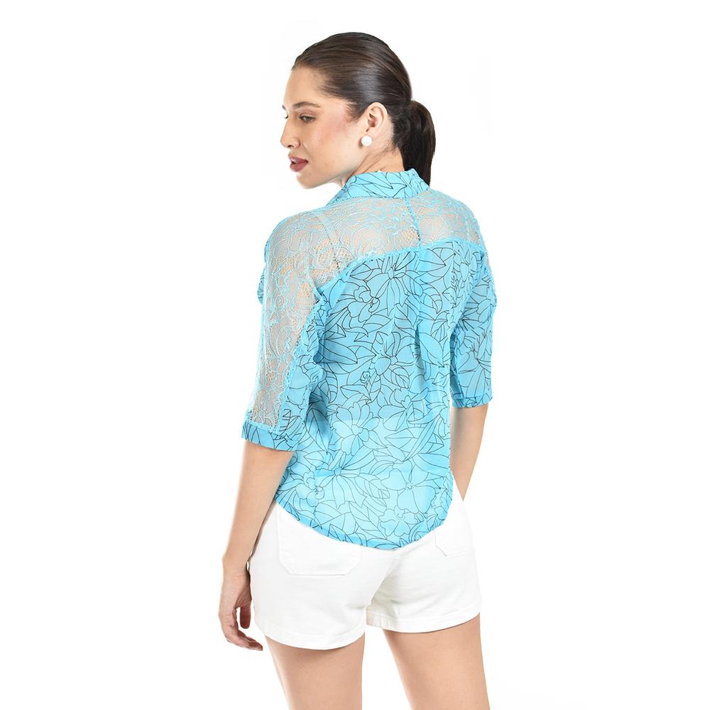 Foto 4 pulgar | Blusa Transparente Con Encanje Roman Fashion /juvenil, 8042 (azul Claro) Azul Cielo