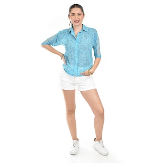 Foto 4 | Blusa Transparente Con Encanje Roman Fashion /juvenil, 8042 (azul Claro) Azul Cielo