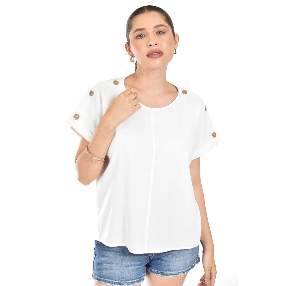 Blusa De Lino Con Botones Roman Fashion /juvenil, 0320 (blanco) Blanco