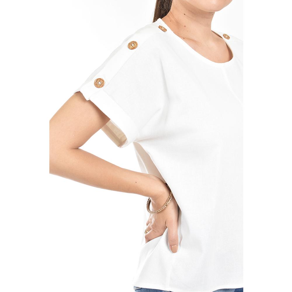 Foto 4 | Blusa De Lino Con Botones Roman Fashion /juvenil, 0320 (blanco) Blanco