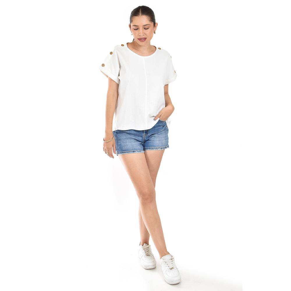Foto 6 | Blusa De Lino Con Botones Roman Fashion /juvenil, 0320 (blanco) Blanco