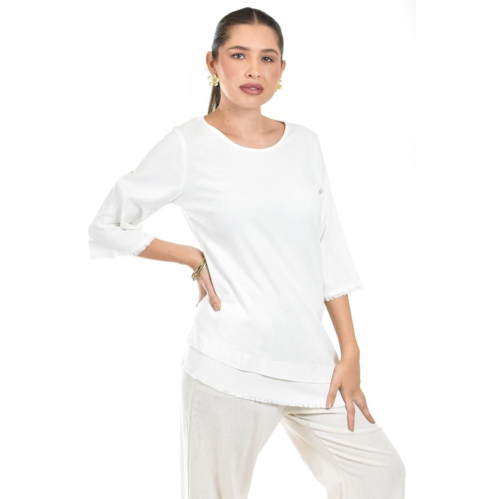 Foto 2 | Blusa De Lino Corte Asimetrico Roman Fashion /juvenil, 0340 (blanco) Blanco
