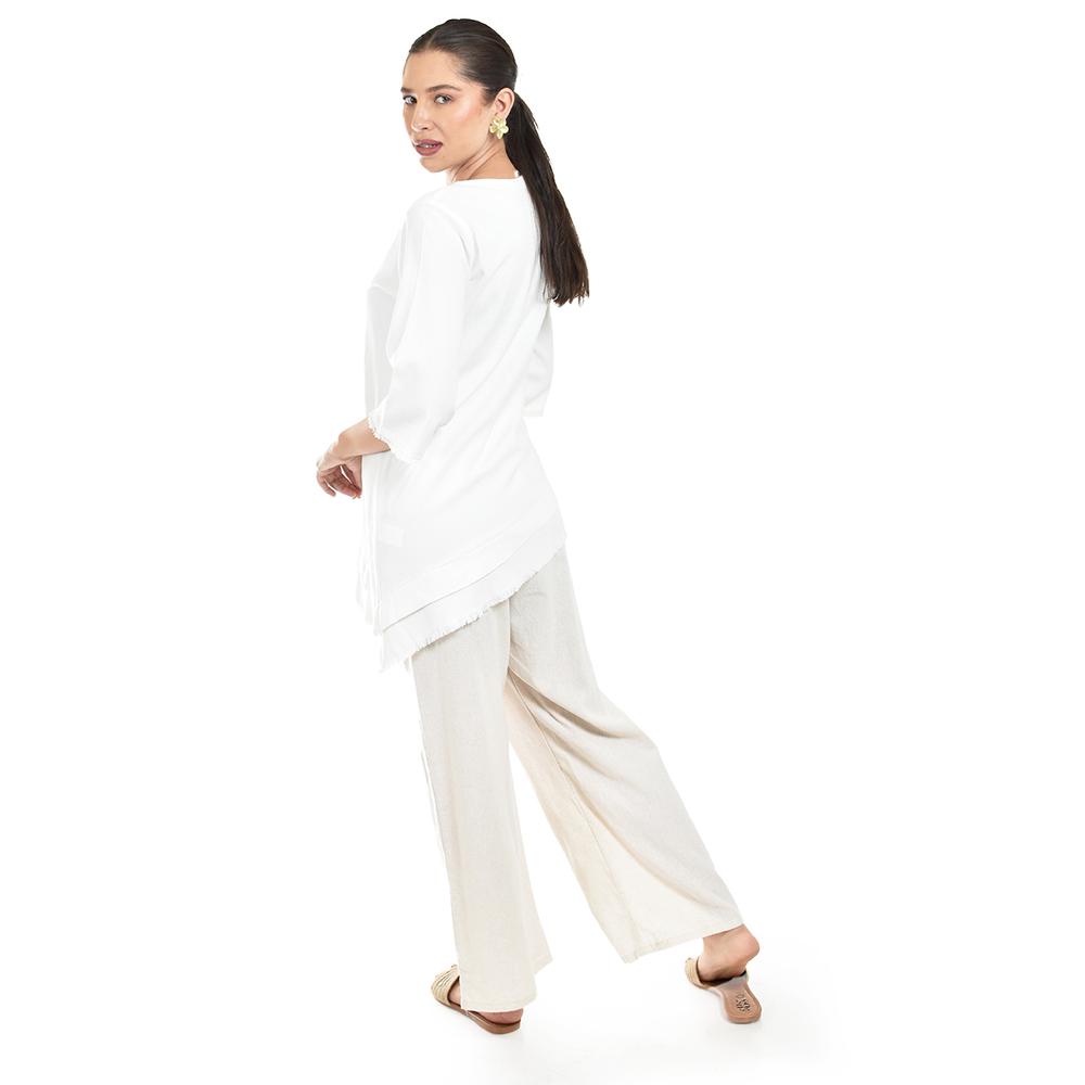 Foto 4 pulgar | Blusa De Lino Corte Asimetrico Roman Fashion /juvenil, 0340 (blanco) Blanco
