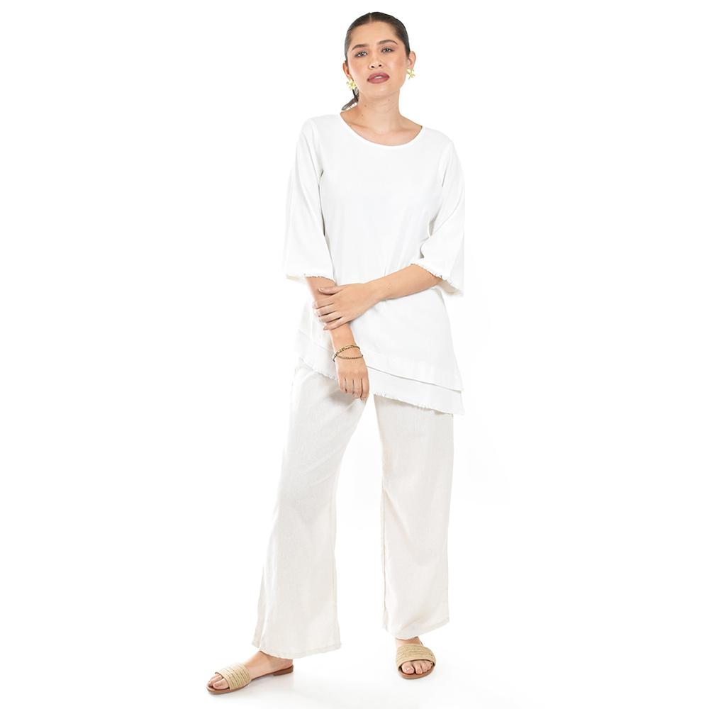 Foto 6 pulgar | Blusa De Lino Corte Asimetrico Roman Fashion /juvenil, 0340 (blanco) Blanco