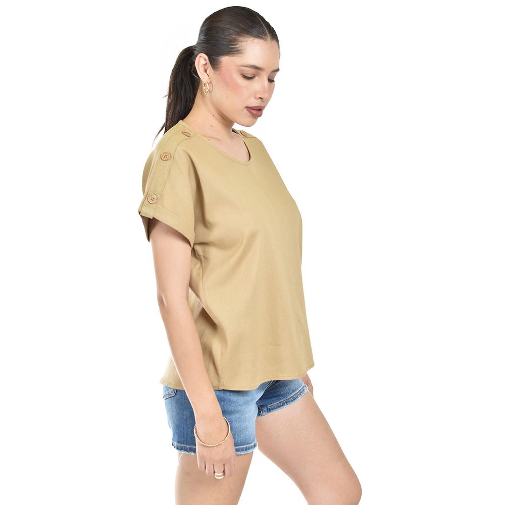 Foto 3 pulgar | Blusa De Lino Con Botones Roman Fashion /juvenil, 0320 (cafe) Cafe