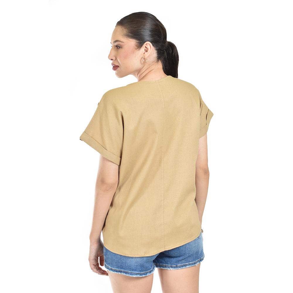 Foto 4 pulgar | Blusa De Lino Con Botones Roman Fashion /juvenil, 0320 (cafe) Cafe