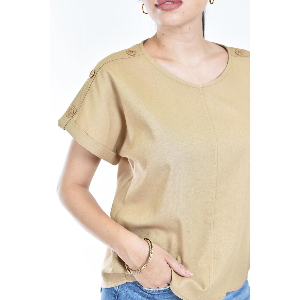 Foto 5 pulgar | Blusa De Lino Con Botones Roman Fashion /juvenil, 0320 (cafe) Cafe